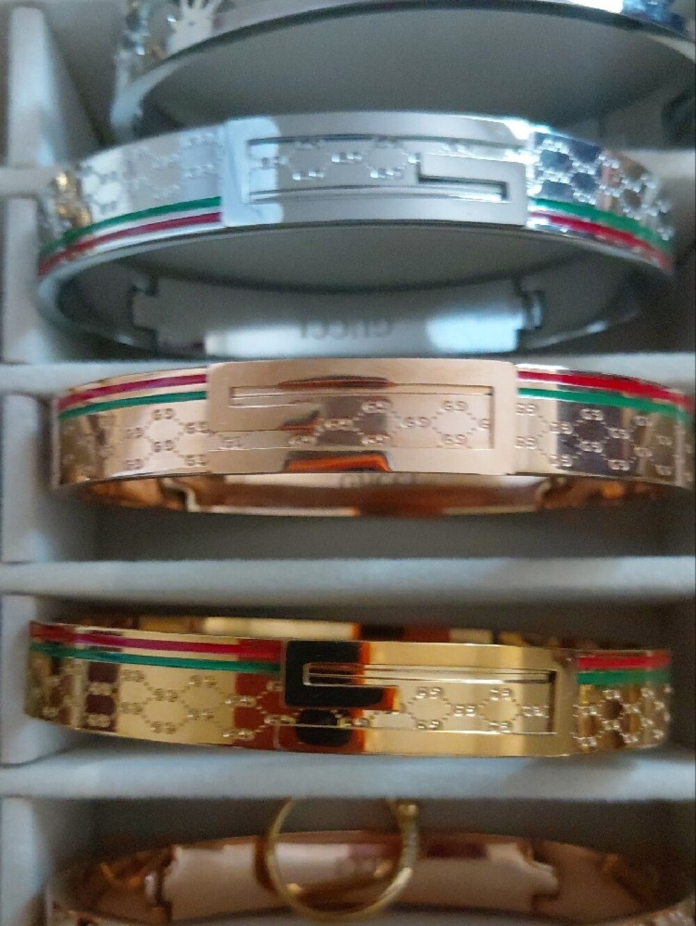 Fashion Jewelry Gold-Tone Cuff Bracelet with Green and Red Accents